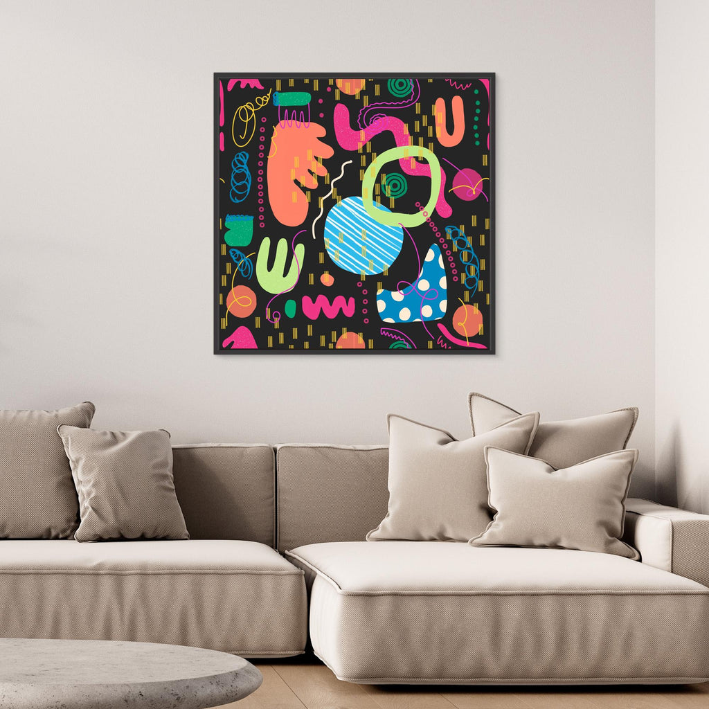 Circus Lights – Neon Abstract Square Canvas Art Print | Koo Treadwell