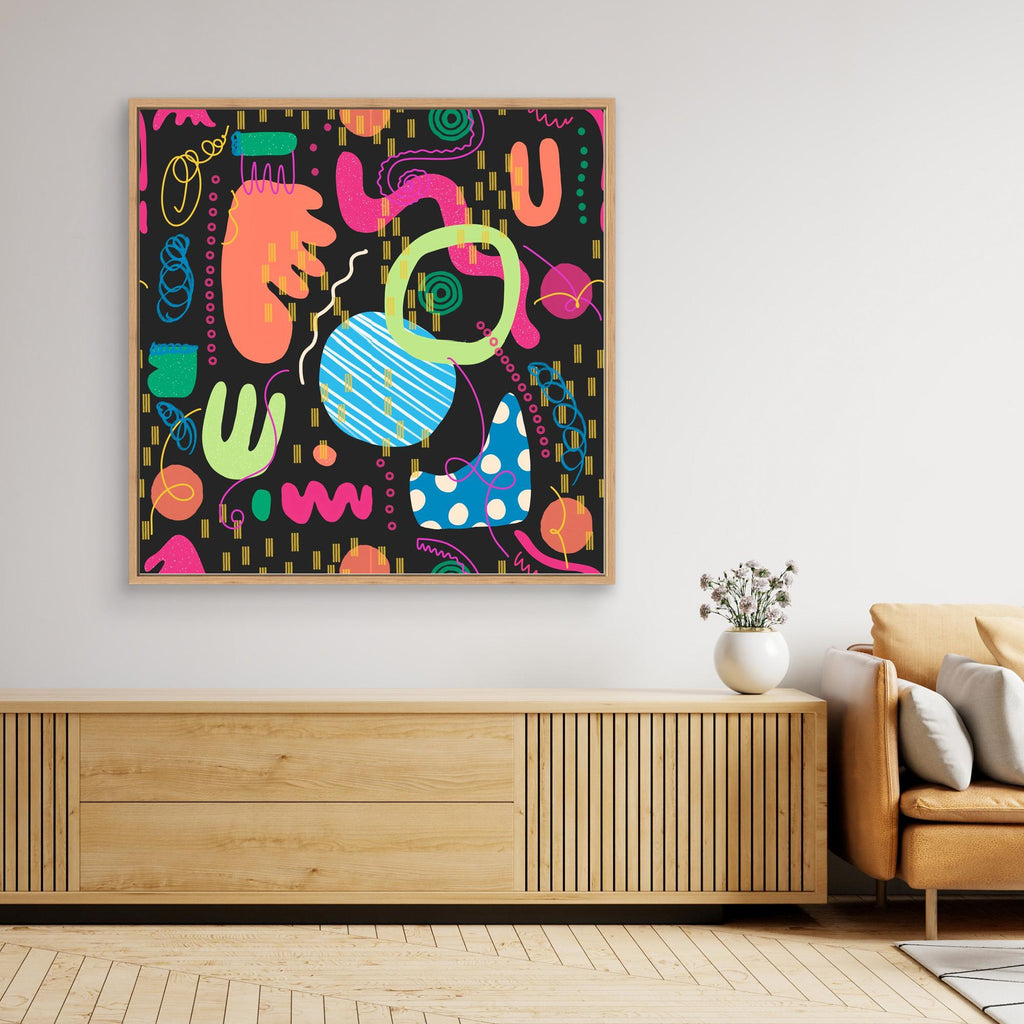 Circus Lights – Neon Abstract Square Canvas Art Print | Koo Treadwell