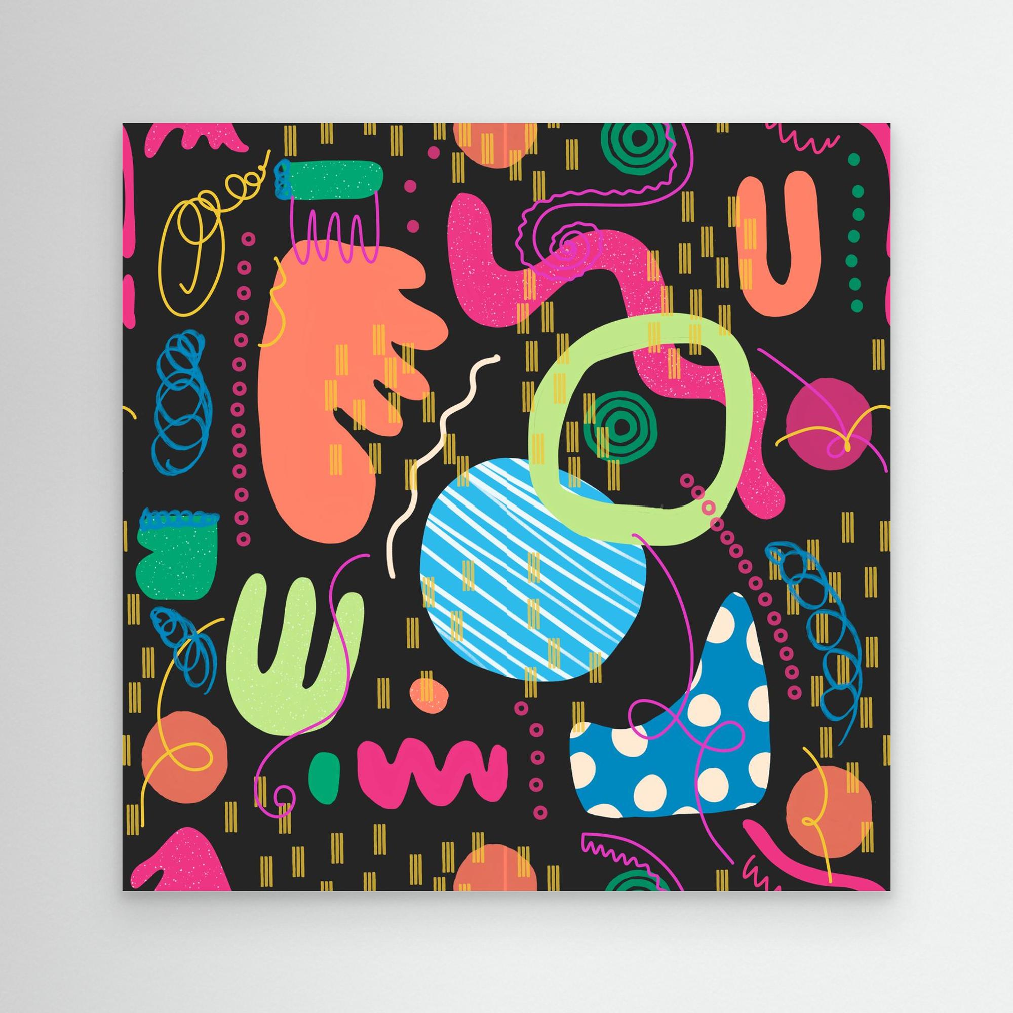 Circus Lights – Neon Abstract Square Canvas Art Print | Koo Treadwell